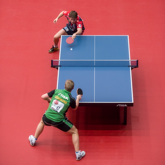 Kvalificering, Sharath Kamal Achanta och Anton Källberg under Liebherr Men's World Cup Table Tennis 2015