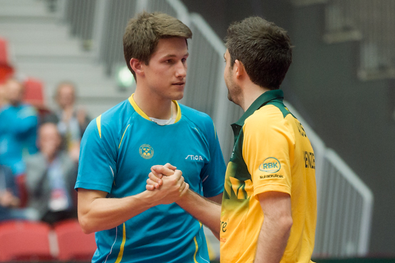 Kvalificering, Kristian Karlsson och William Henzell under Liebherr Men's World Cup Table Tennis 2015